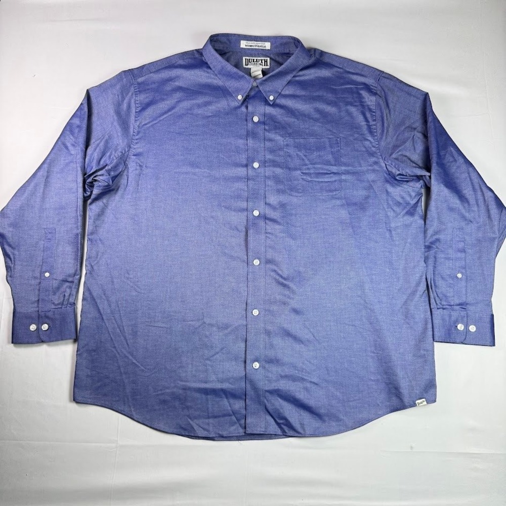 Duluth Trading Co Wrinklefighter Blue Button Down Shirt Mens 2XL Relaxed Fit